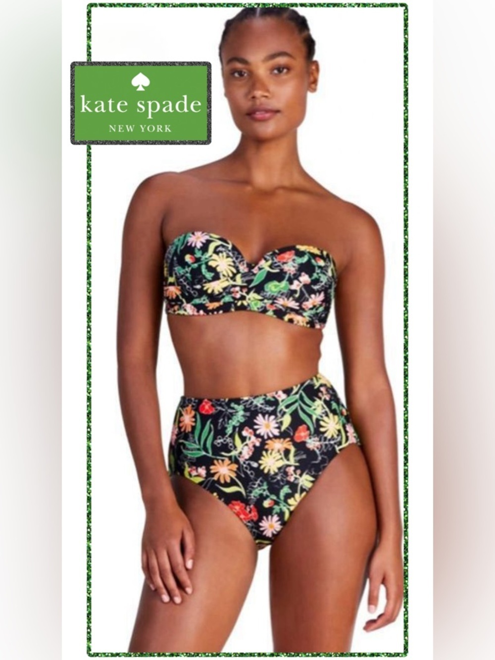 NWT💐Kate Spade High Waist Bikini BOTTOMS ONLY in Floral Rooftop Garden SMALL